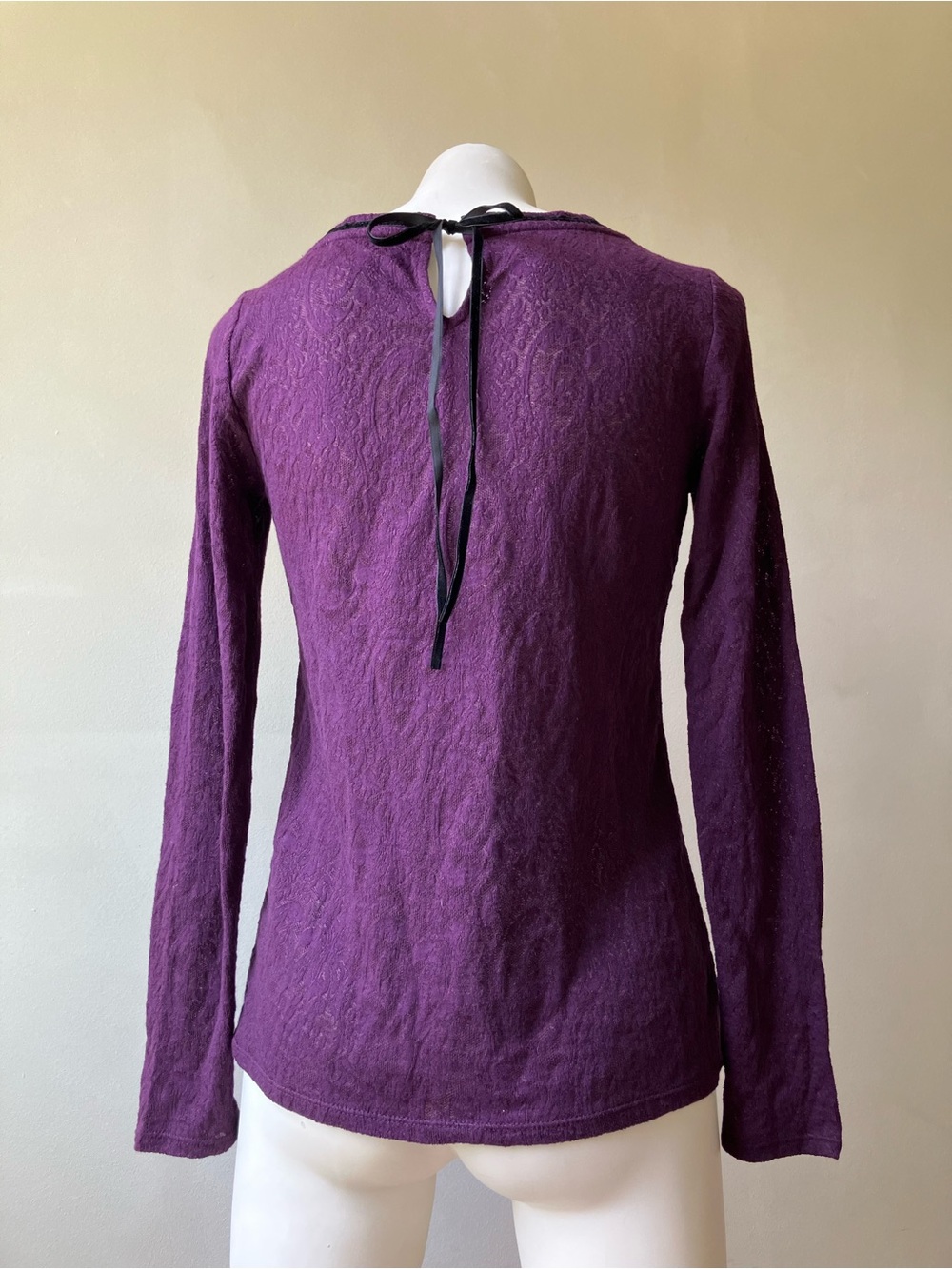 Loft | Lace Stretch Velvet Tie Keyhole Back Top